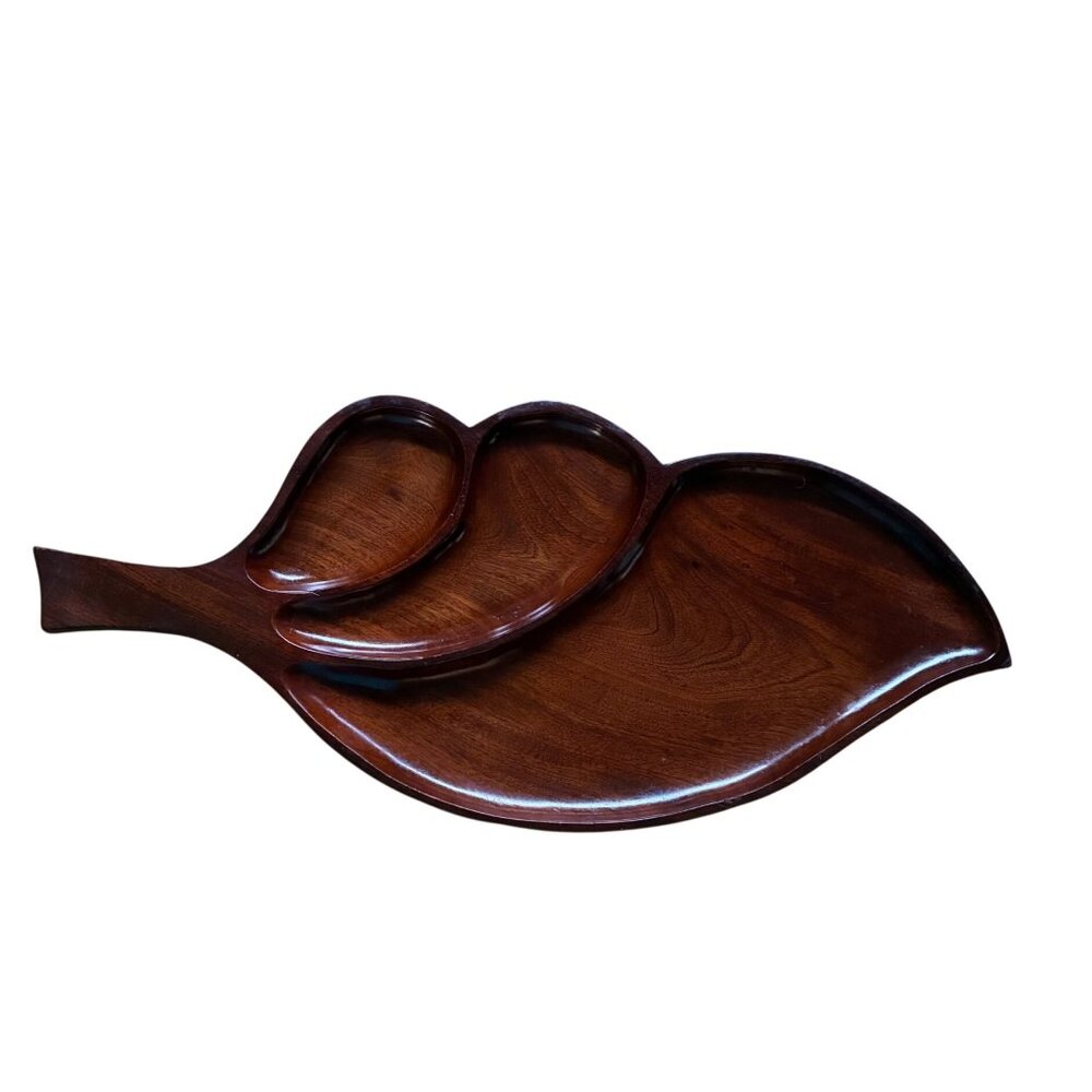 Vintage MCM Handcrafted Mahogany Palm Leaf-Shaped Serving Tray Haiti 22"